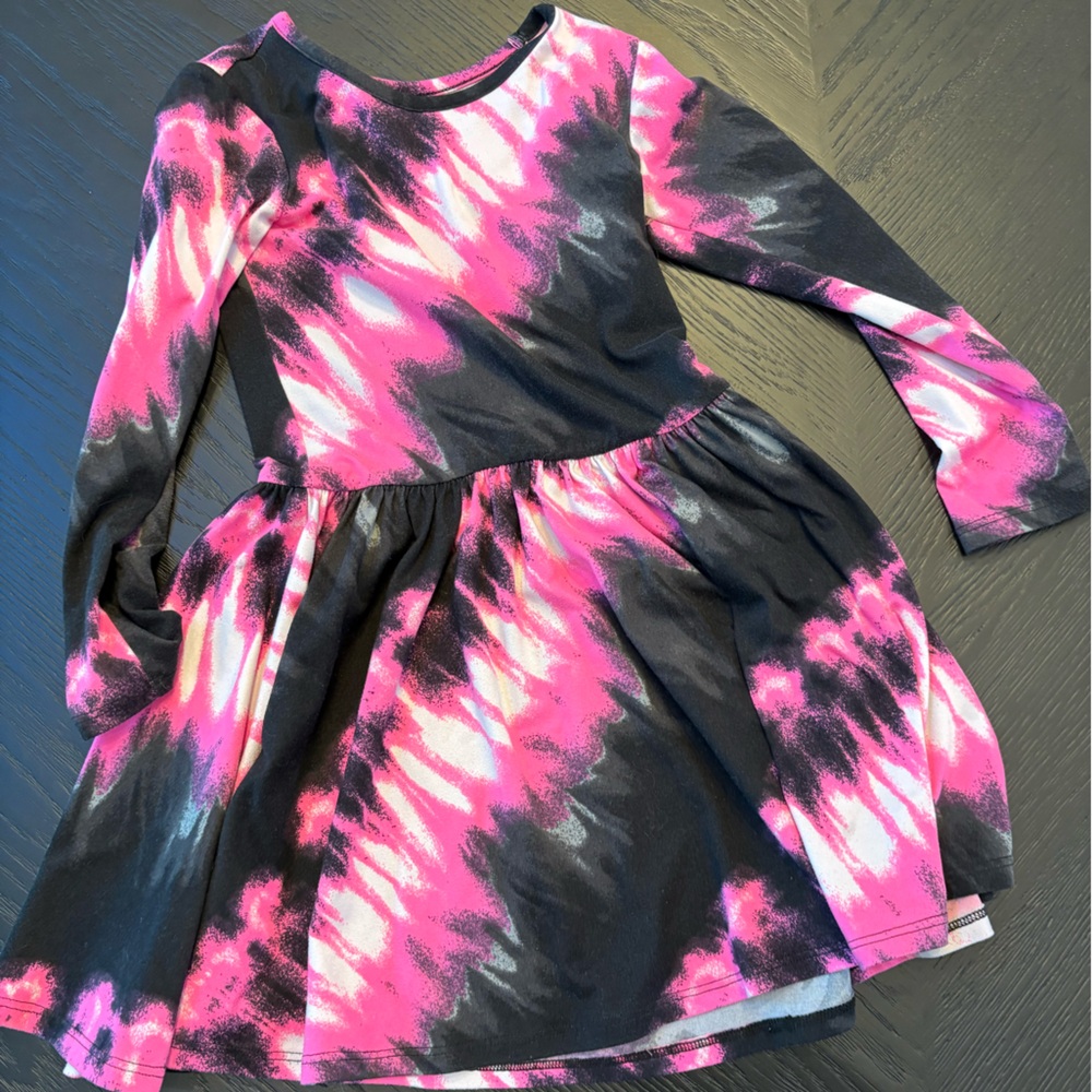 Pixielane Pink & Black Tie-Dye Dress